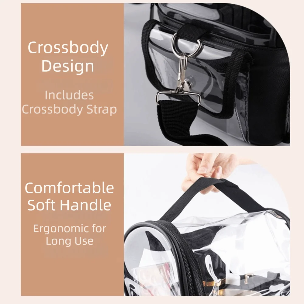 Adjustable Strap Portable Cosmetic Bag Clear Large Capacity Makeup Tools Organizer Detachable Portable Ladies Makeup Handbag