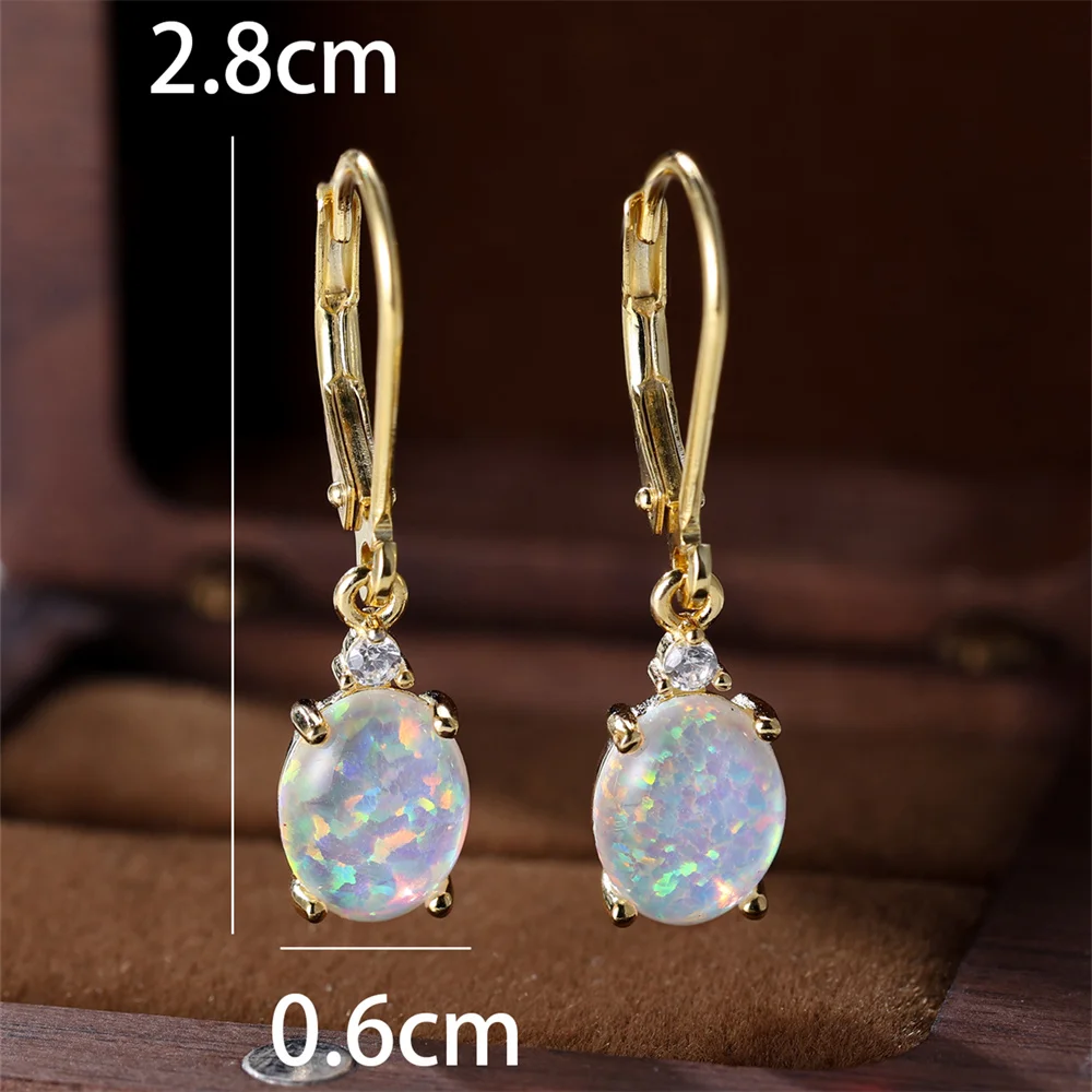 White Blue Opal Oval Stone Hoop Earrings For Women Real 925 Sterling Silver Wedding Jewelry Engagement Accessory