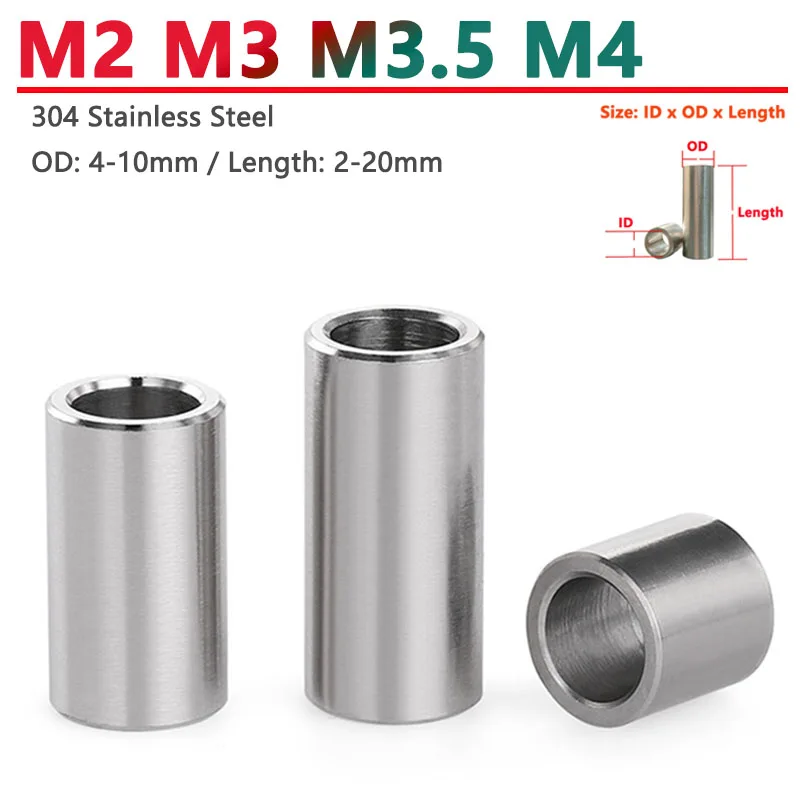 

M2 M3 M3.5 M4 304 Stainless Steel Bushing Washer Gasket Unthreaded Round Hollow Standoff Spacer Sleeve OD 4-10mm