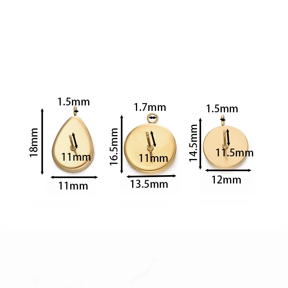 10 قطعة/الوحدة الفولاذ المقاوم للصدأ قطرة/جولة شقة قرط الاذن المرصع إعداد فارغة القرط قاعدة الراتنج كابوشون صينية DIY بها بنفسك صنع المجوهرات