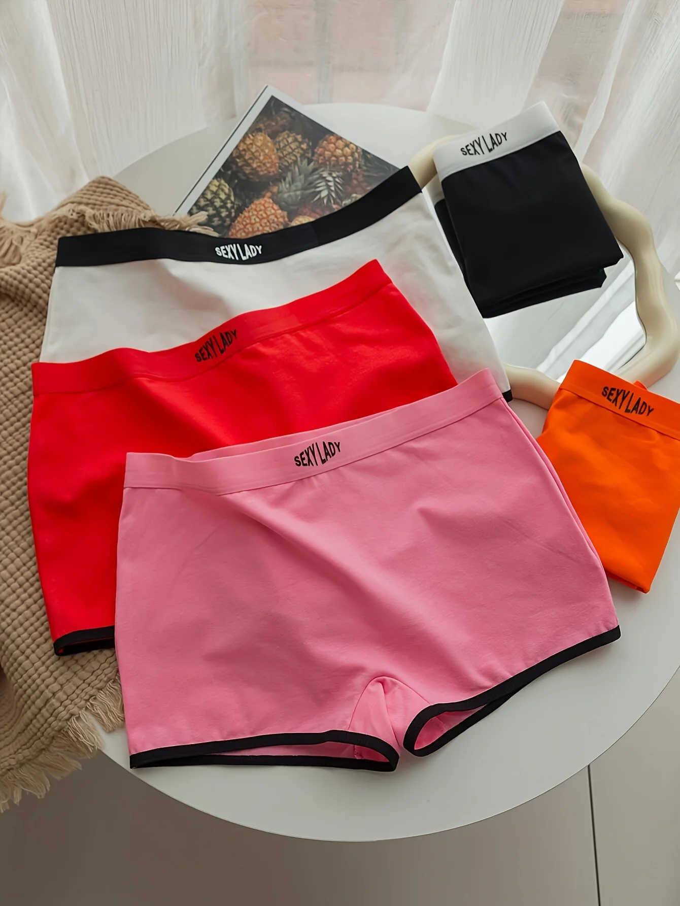 5-piece mixed color pure cotton women's briefs, solid color color-blocking English letter printed rubber women's underwear