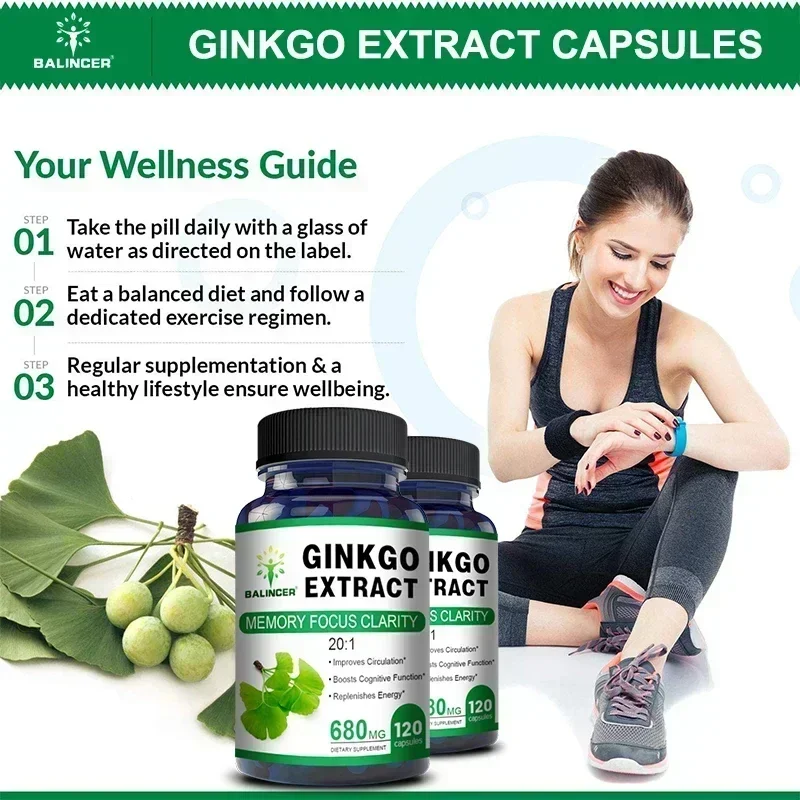 Organic Ginkgo Biloba helps maintain alertness and sharpness, improves concentration and memory, vegetarian dietary supplement