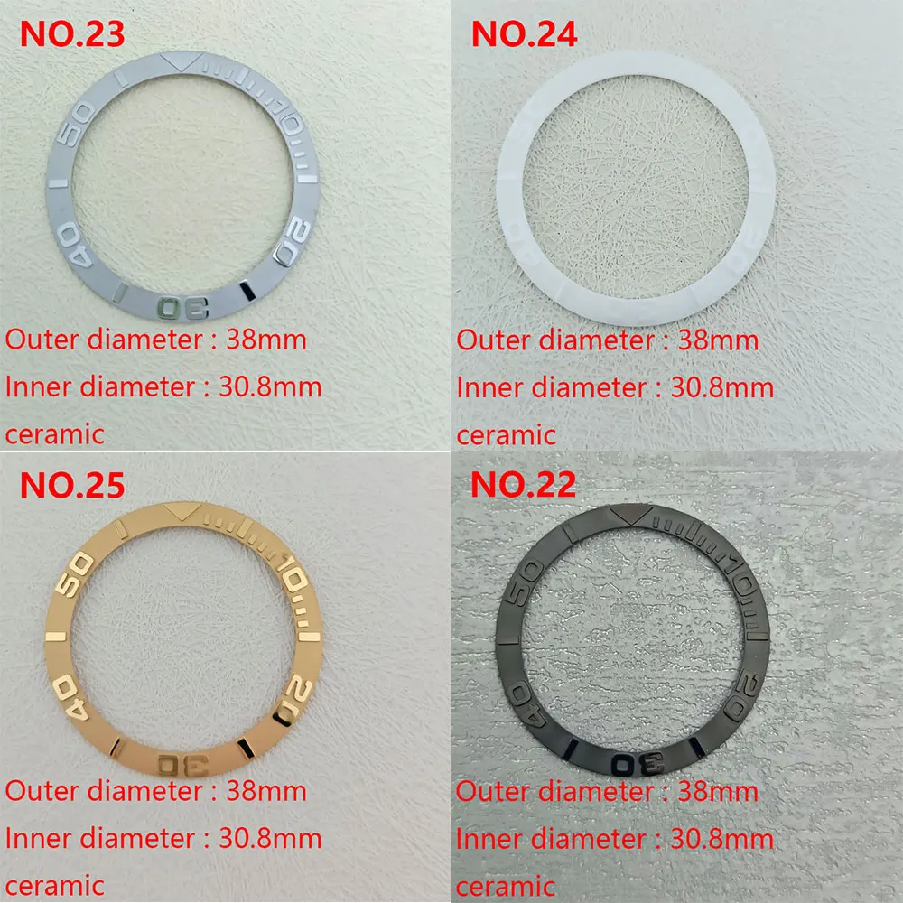 38mm*30.8mm watch non luminous ceramic bezel suitable for NH35 SK X007 SKX 009 beveled glass case Mount watch ring accessories