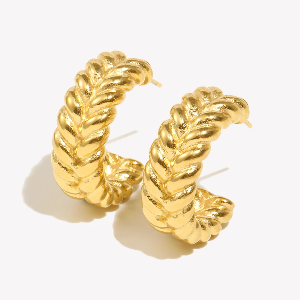 High End Fashion Tarnish Free Funky Earrings18K Gold Plated Stainless Steel Wheat Grain Aesthetic Hoop Earrings For Women