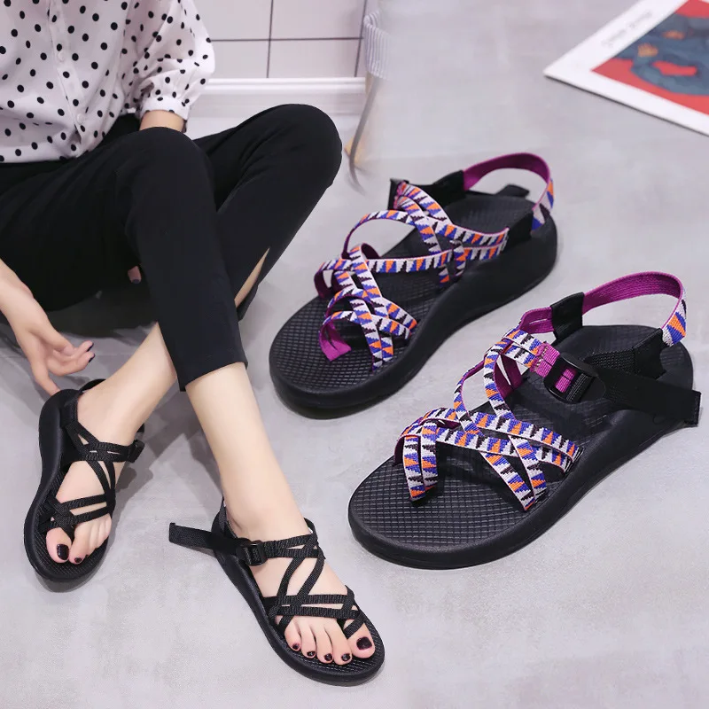 Cross Open Toe 2024 Sandals Flip Flops Platform Female Shoe Cross-Shoes Strappy Heels Large Size Peep New Corrective Girls  Low