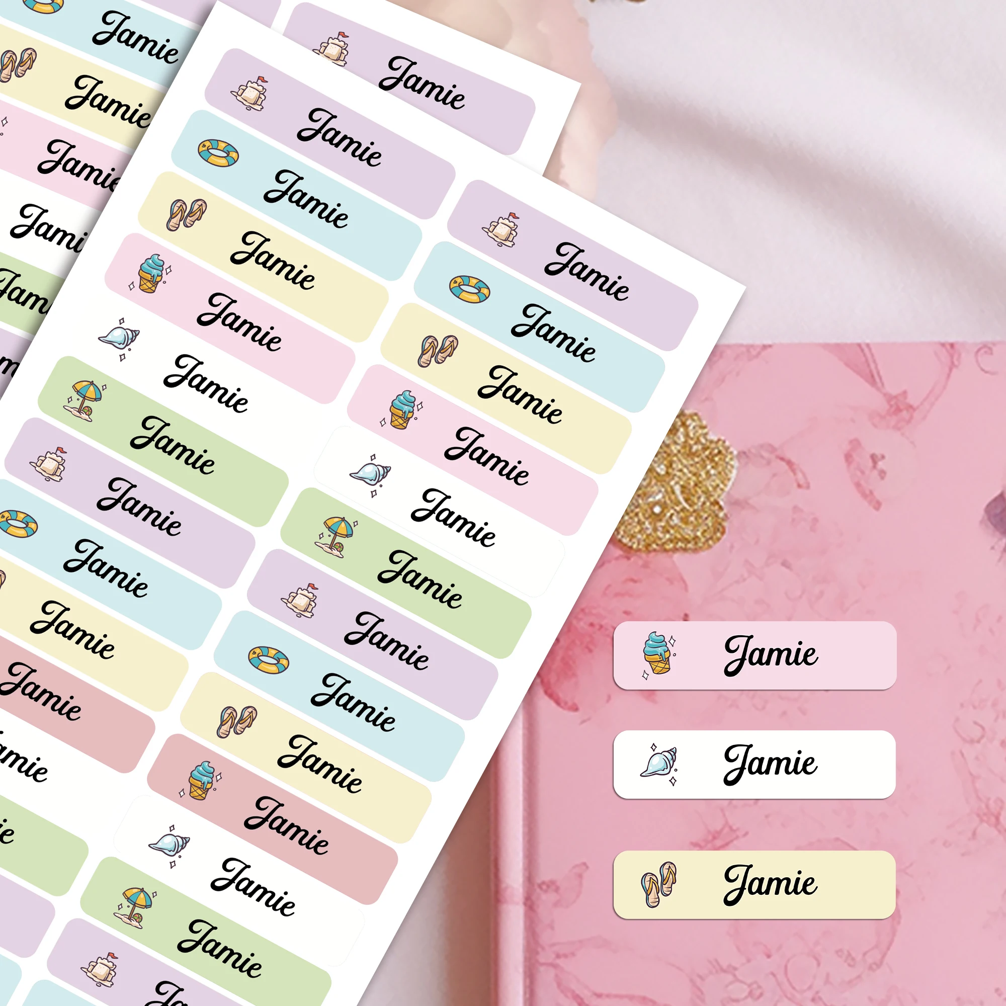 Spersonalizowane etykiety z nazwą szkoły na święta, wodoodporne naklejki na zamówienie dla dzieci, artykuły papiernicze, wielojęzyczny projekt do rękodzieła DIY.