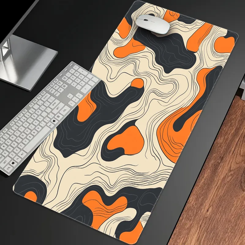 

Большой противоскользящий игровой коврик для мыши с абстрактным оранжевым и черным дизайном, коврик для клавиатуры на резиновой основе для игрового ПК и офисного использования