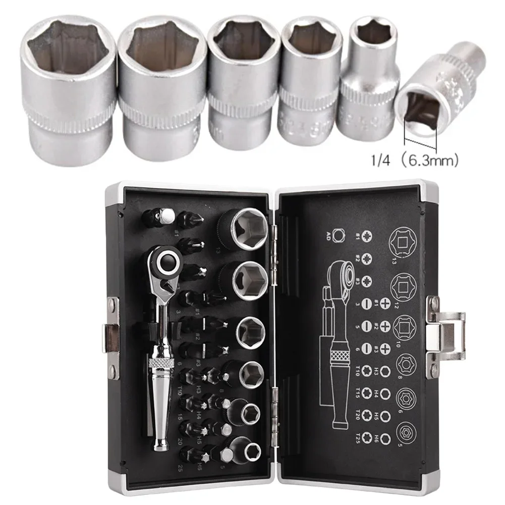 

Metric Socket 1 4 Drive Socket DIY Projects 26pcs Tool Set Chromium Vanadium Steel Compact Size Portable Design