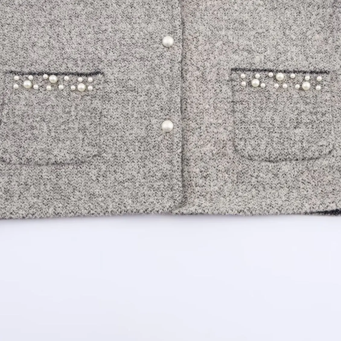 

ZBZR Pearl Decorated ket Knitted round Ne Open Cardigan Svel Women's Vest Faionable Versatile Autumn New Arrival