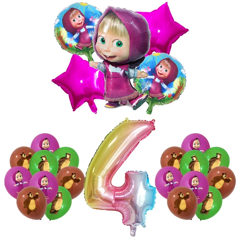 Potdemiel Mashas und Bär Geburtstag Party Dekoration Cartoon Thema Luftballons Kinder Event liefert Einweggeschirr Hintergrund 9