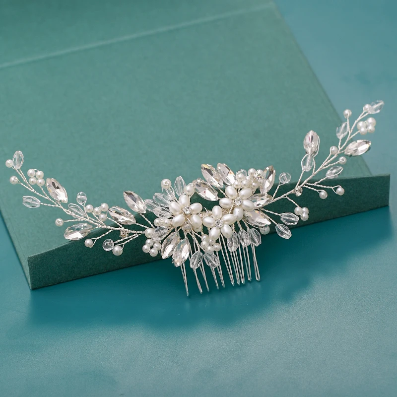 Bride Hair Combs Hair Accessories Wedding Bridal Headpiece Silver Color Handmade Crystal Pearl Wedding Ornaments Hair Jewelry