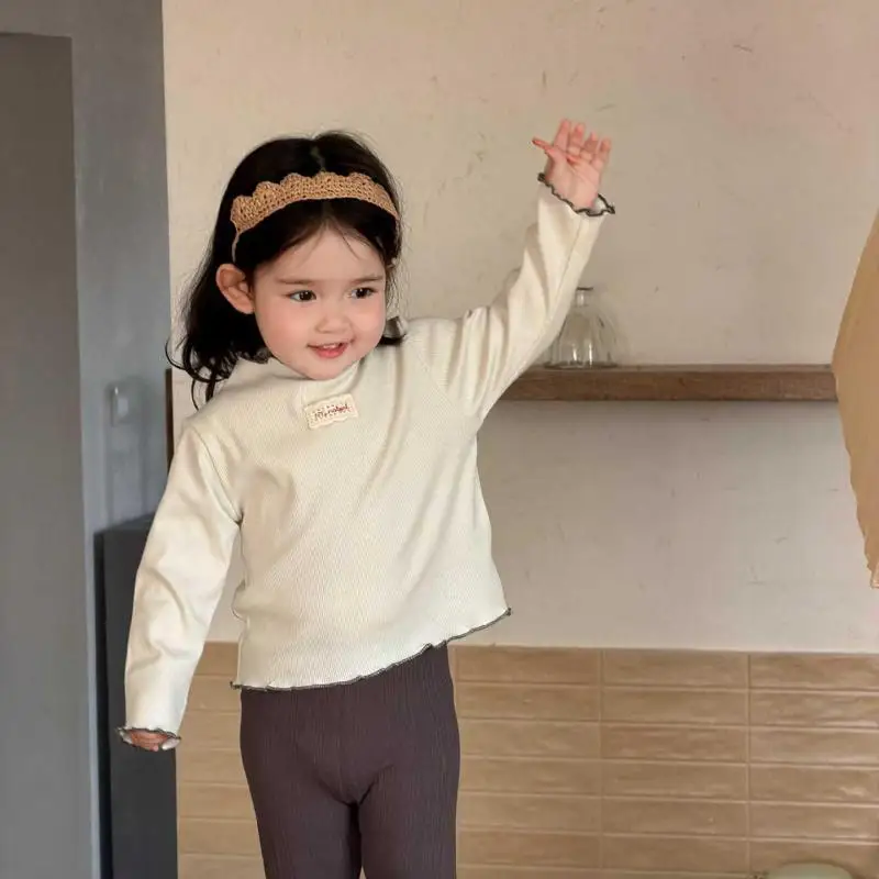 2026 Spring New Baby Long Sleeve T Shirts Infant Solid Simple Tops Girls Cute Lace Bottoming Shirts Cotton Toddler Clothes