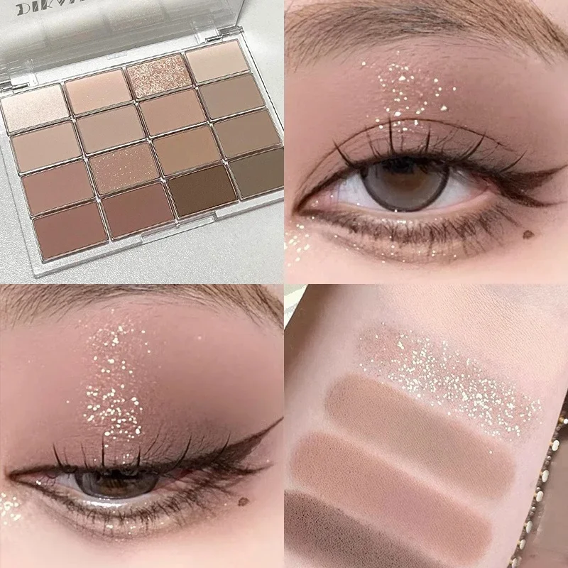 Coffee Brown 16Color Eyeshadow Palette Glitter Shimmer Pearly Matte Blush Long-lasting Lying Silkworm Eye Shadow Contour Make Up