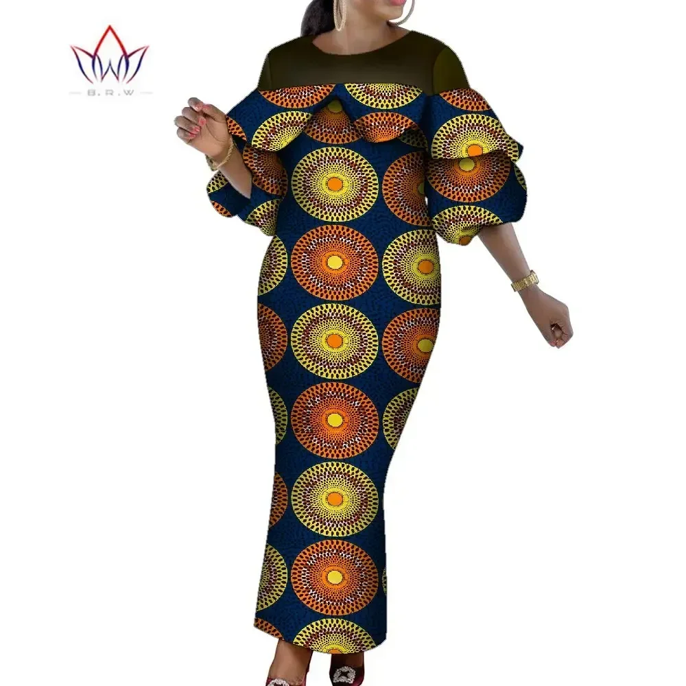 

BintaRealWax African Women Dress O-Neck Africa Print Fabric Dress Boho Style Long Party Dresses Vestidos WY10095