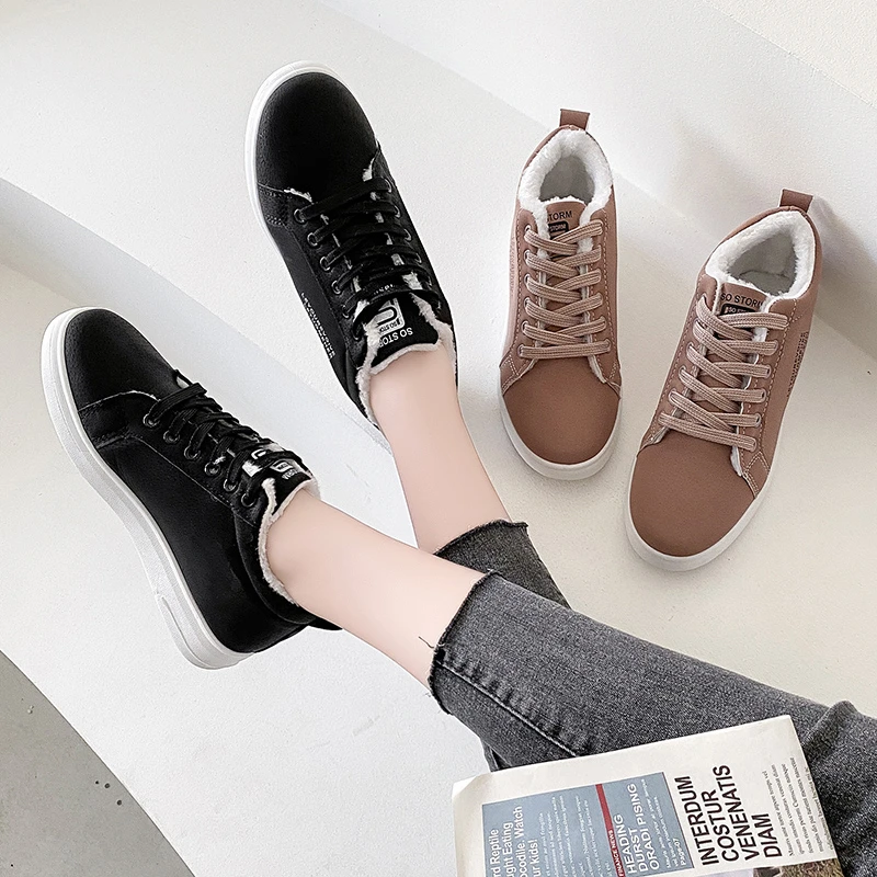 New Women\'s Shoes Winter Women Shoes Warm Fur Plush Lady Casual Shoe Lace Up Platform Shoes Fashion Sneakers Zapatos De Mujer