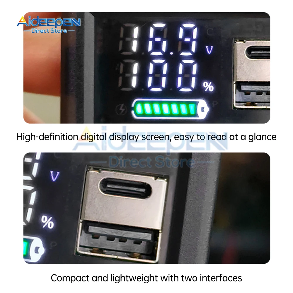 ZFX-3079 DC9-24V Lead-acid Lithium Battery Indicator Universal LED Dual Digital Display Battery Monitor Voltage Meter USB+Type-c