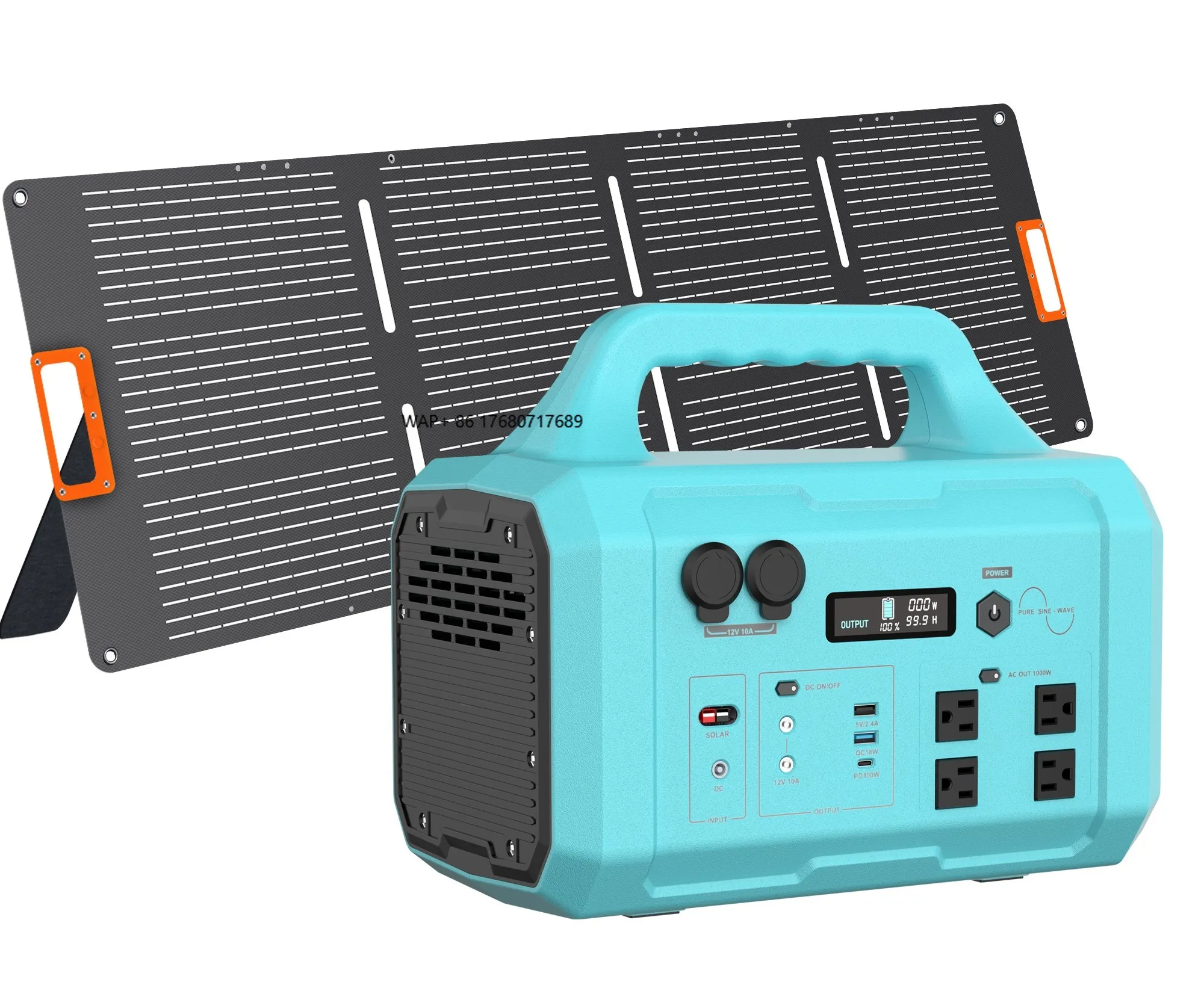 Blue Galaxy 1800W High Power Generator + 200W Solar Panel Portable Power Station Plug and Play