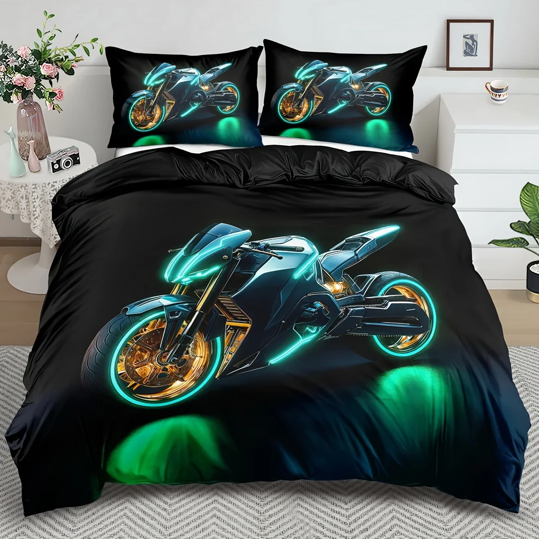 

Комплект пододеяльников на тему мотоцикла — 2/3 шт., мягкий, удобный, дышащий, комплект постельного белья с мотоциклетным принтом, зеленый мотоциклетный принт