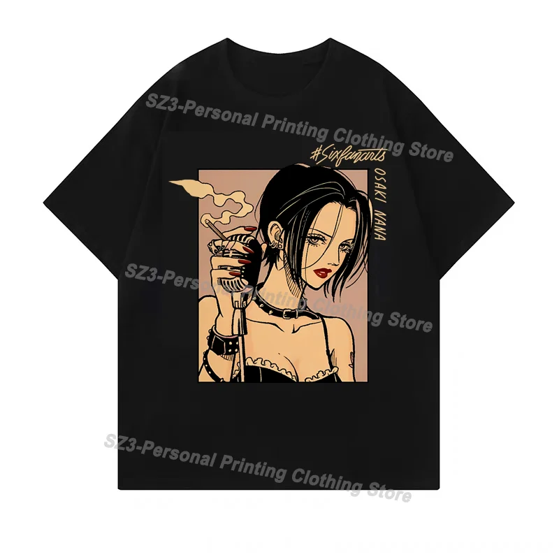 

Anime Cool OSAKI NANA Album cover Print T-shirt y2k Harajuku Punk Rock Unisex Men's / Women's Casual Short Sleeve Tees Black