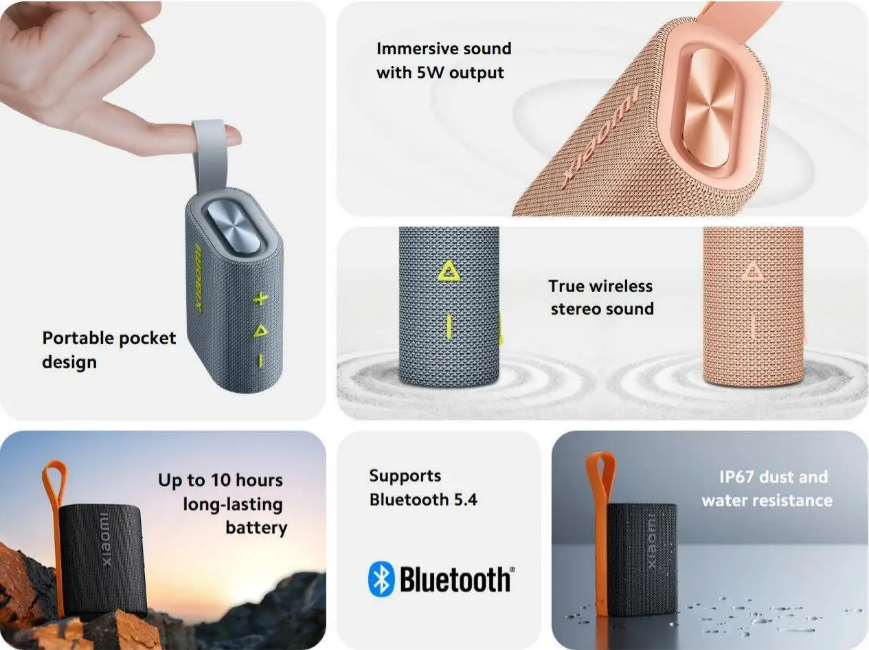 Globale Version Xiaomi Sound Pocket, tragbarer kabelloser Lautsprecher, TWS-Stereo-Kombination, 1000 mAh 10 Stunden Akkulaufzeit, IP67 Bluetooth 5.4 – Detail 3