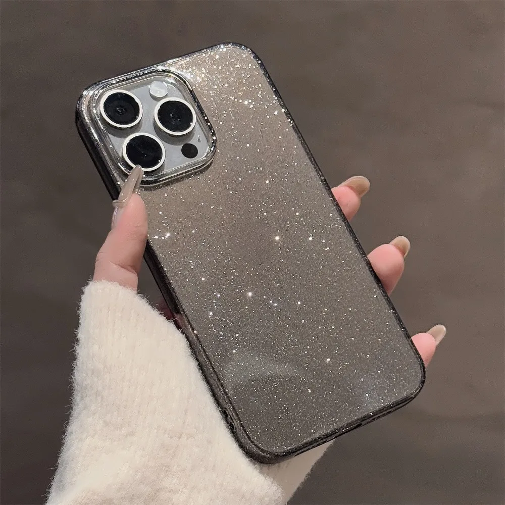 Luxury Transparent Glitter Bling Phone Case for IPhone 11 12 13 14 15 16 Pro Max XR XS X 7 8 Plus Sequin Clear Shockproof Cover
