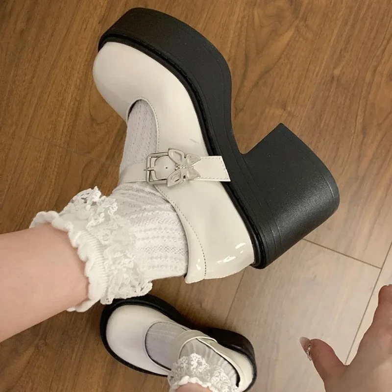 

Block Heel Platform Round Toe Gothic Shoes for Women Woman Pumps Mary Jane Chunky Heels with Medium Japanese Style Lolita 39 Y2k