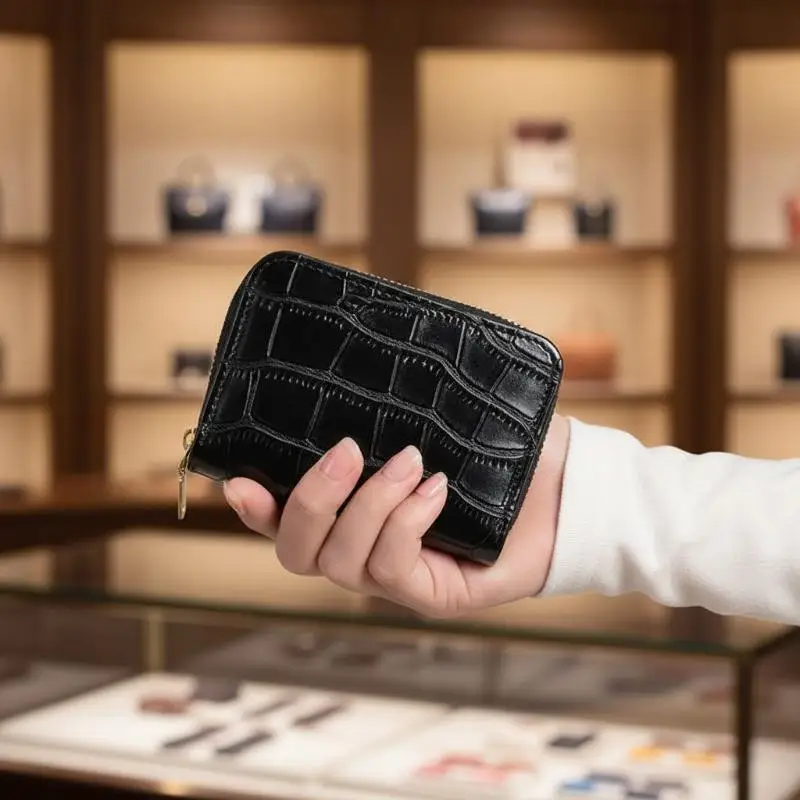 Leather Card Holder Wallet With Multiple Accordion-style Slots Zipper Closure For Daily Use Travel Shopping