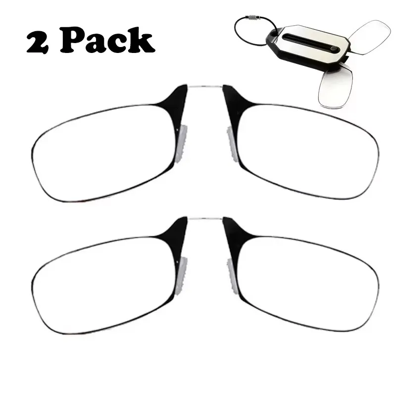 2 Stück Mini-Nasenklammer-Lesebrille für Damen und Herren, randlose, tragbare Vergrößerungsbrille für Altersweitsichtigkeit, Damenbrille