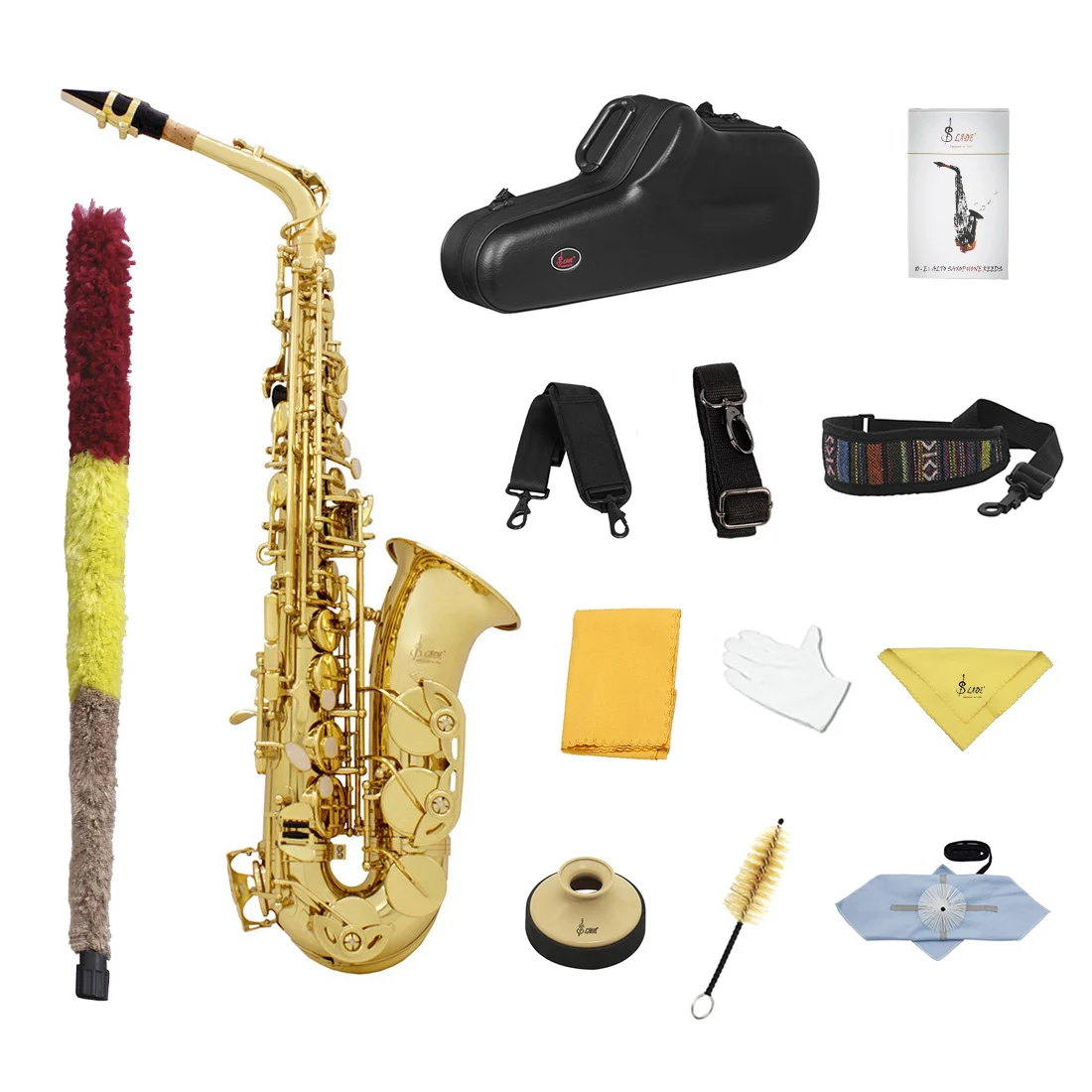 

SLADE Eb Alto Saxophone Brass Body Electrophoresis Gold E Flat Sax Set with Case Sax Accessory Professional Woodwind Instruments