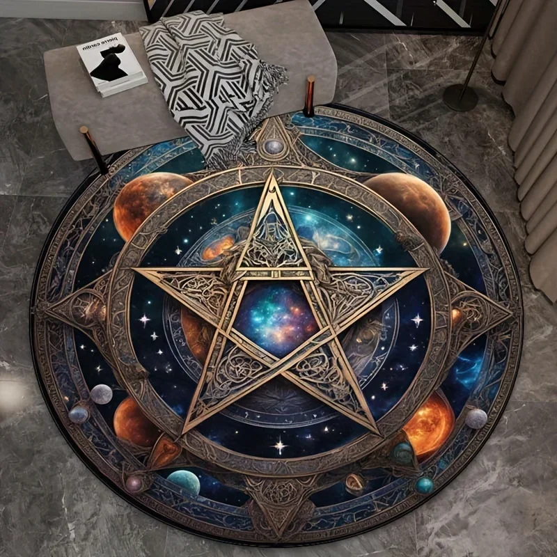 3D Cosmic Planet Pentagram Round Area Rugs Living Room Bedroom Chair Mats Bathroom Toilet Non-slip Floor Mats Home Decor Carpets
