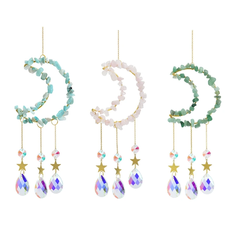 

3PCS Natural Stone Crystal Light Collection Pendant Sun Catcher Hangable Wind Chime Garden Decoration Mother Gift