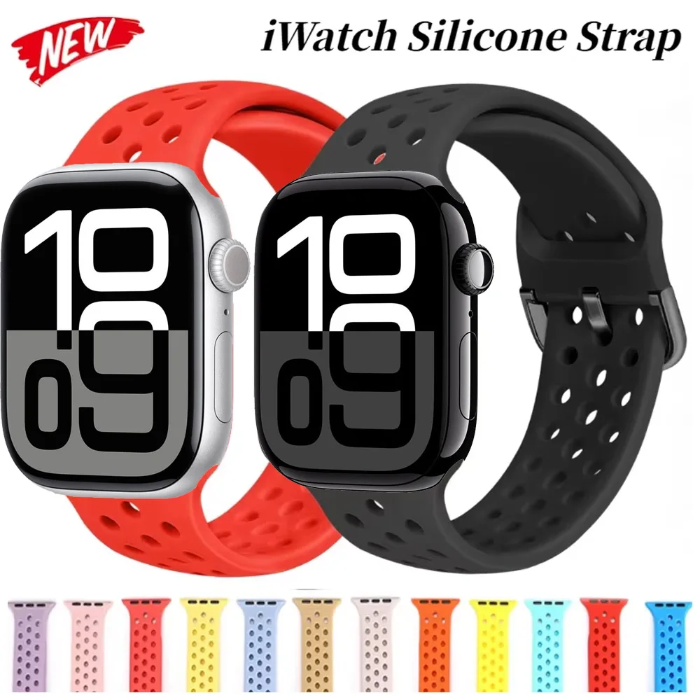 Силиконовый ремешок для Apple Watch Band 46 мм 45 мм 44 мм 41 мм 42 мм 40 мм 49 мм Дышащий ремень IWatch Ultra/2 10 9 8 7 6 5 4 SE/2 Correa