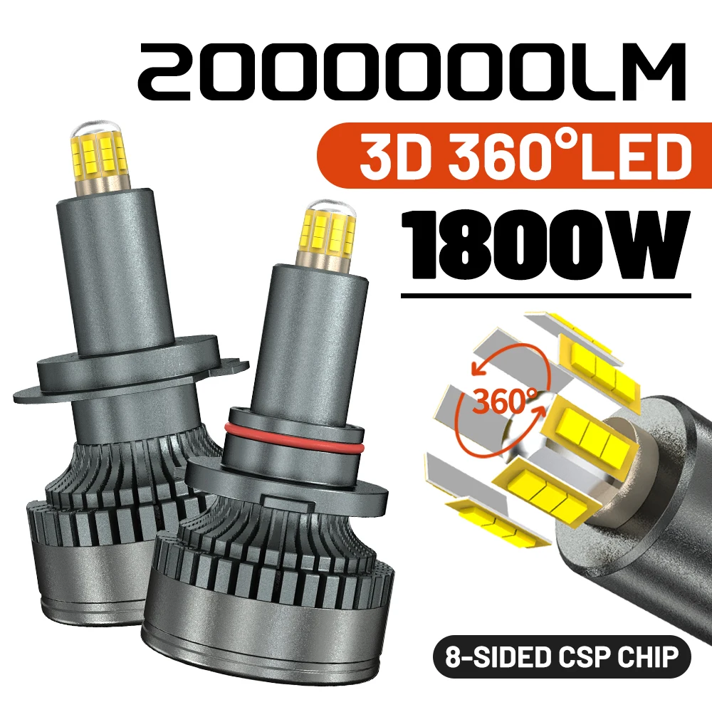

1800 Вт 2000000LM H7 LED CANBUS H11 H1 Светодиодная лампа для фар HB3 9005 HB4 9006 Светодиодная лампа Plug and Play 360 3D Auto 6000K 12V