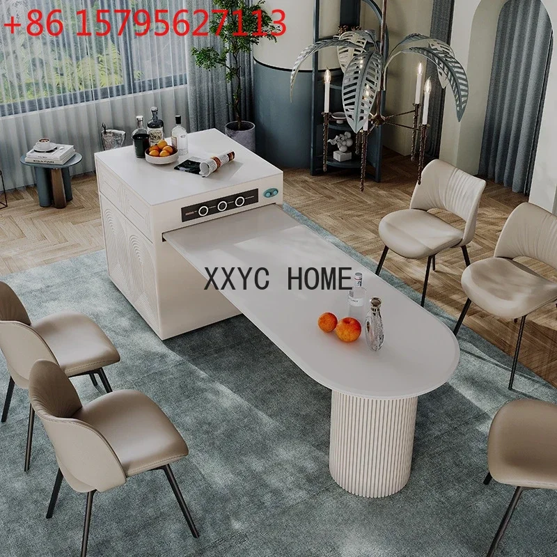 Modern simple island slate dining table integrated voice automatic telescopic multi-functional household island