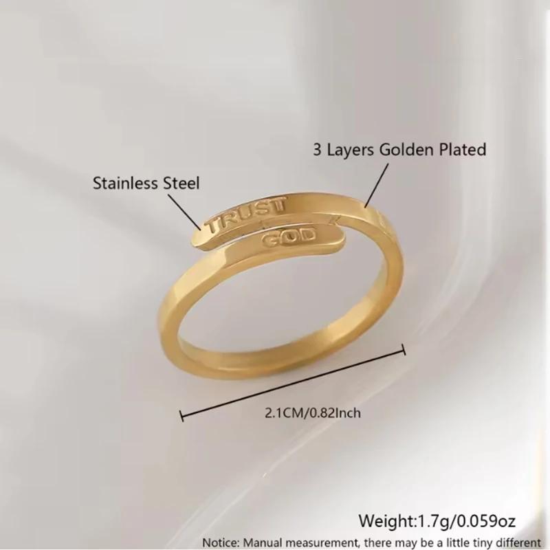 

New Hot Selling Engrave "TRUST GOD" Adjustable Rings Personalized Custom Stainless Steel Ring for Women Men Wedding Jewelry Gift