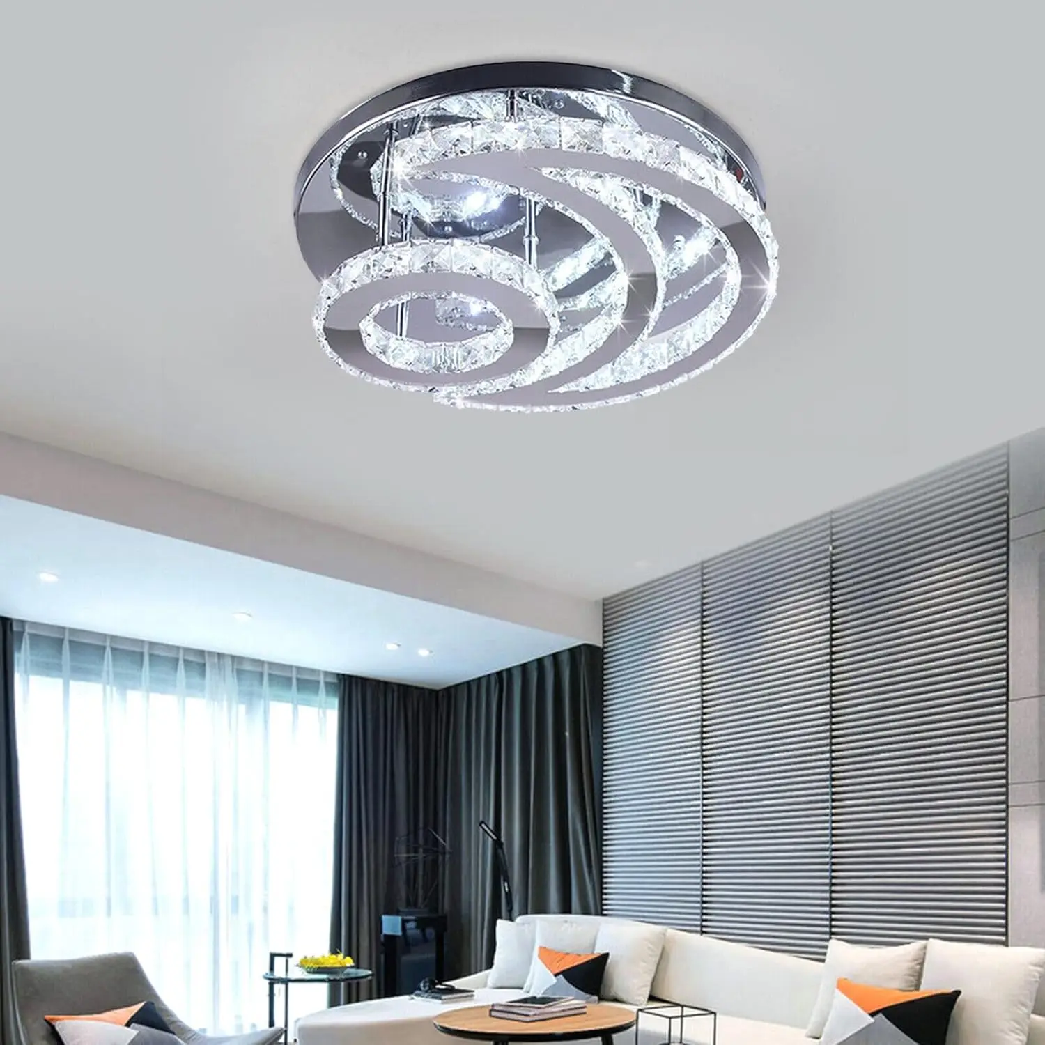 

Modern Moon Shaped Ceiling Light LED Crystal Flush Mount Chandelier Home Lighting Fixture for Bedroom Living Room Hallway