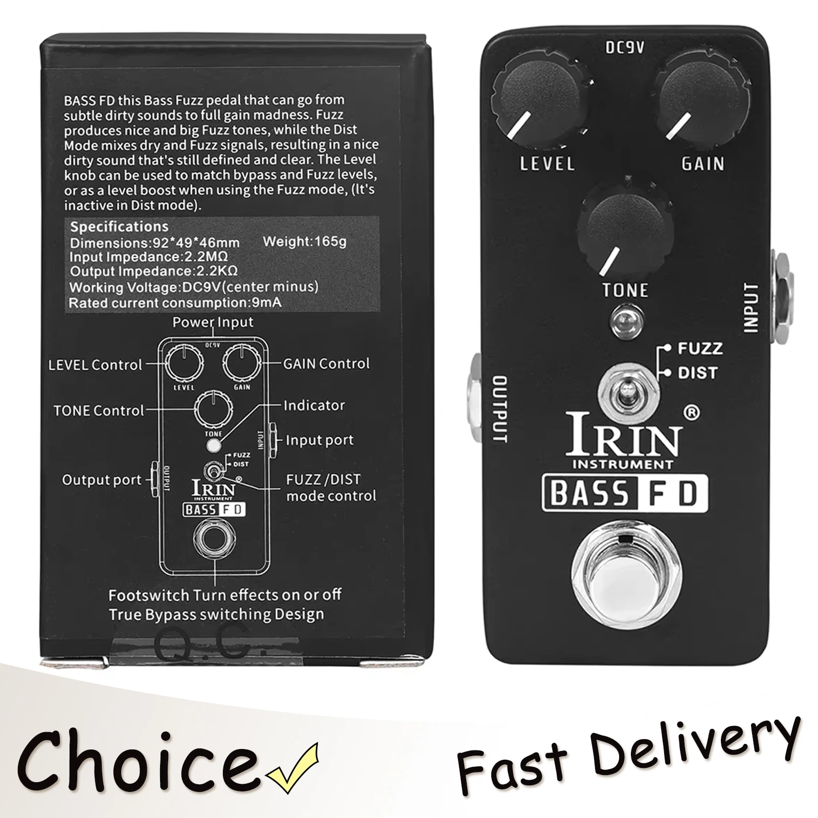 

Педаль эффектов IRIN Bass FD для электрогитары, эффекты Bass Fuzz, Full Gain Madness, True Bypass, педаль RS-22, аксессуары для гитары