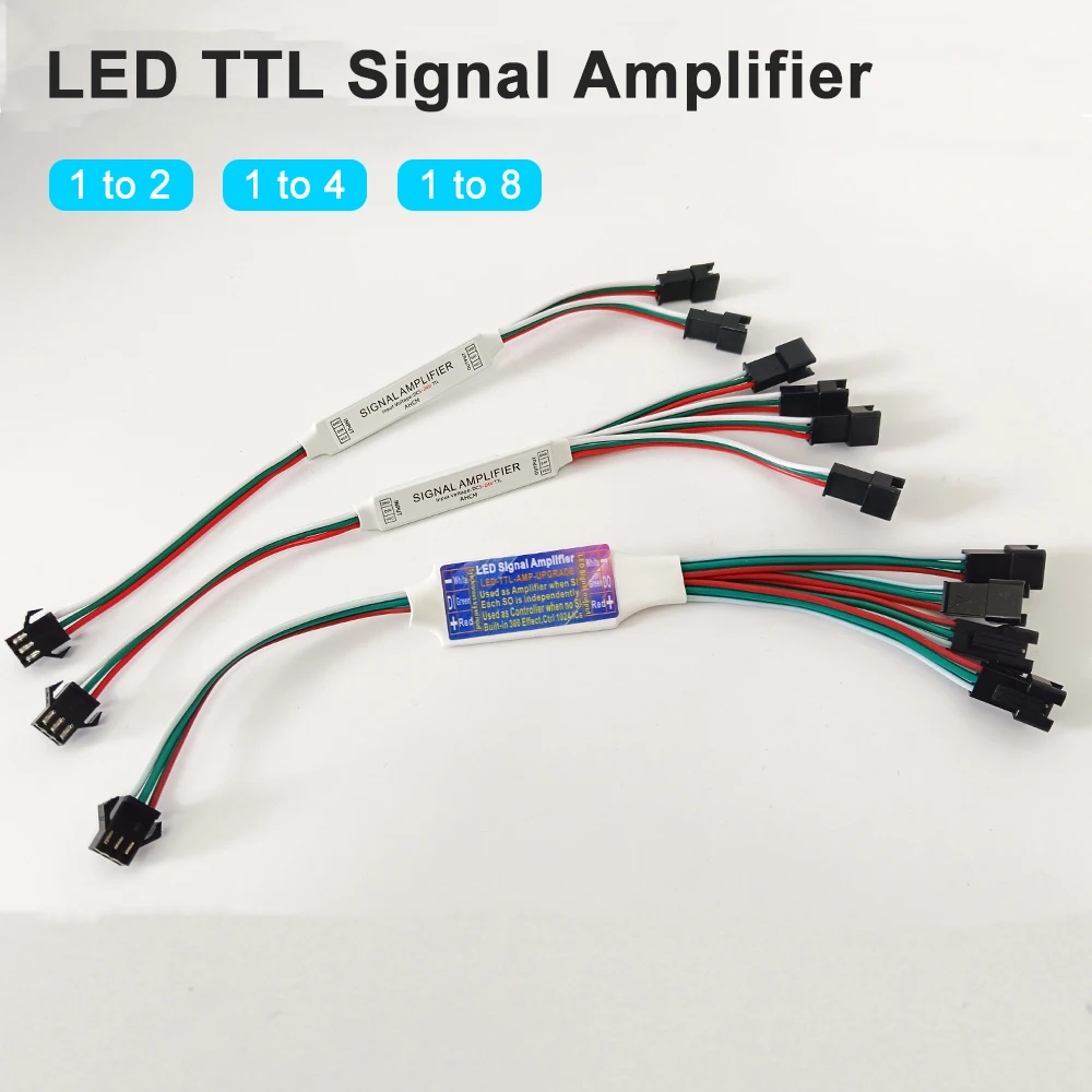 1 To 2/4/8 LED Strip Light Mini Signal Amplifier Controller 2 In 1 5V-24V For 3Pin RGBIC WS2812 WS2811 Addressable LED Strip