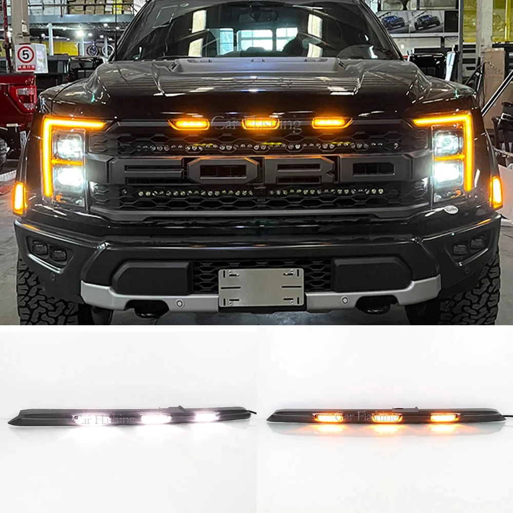 For Ford Raptor F-150 F150 2022 2023 Car Front Grille Lights LED DRL Day Running Lamps Wheel Eyebrow Decorative Accessories