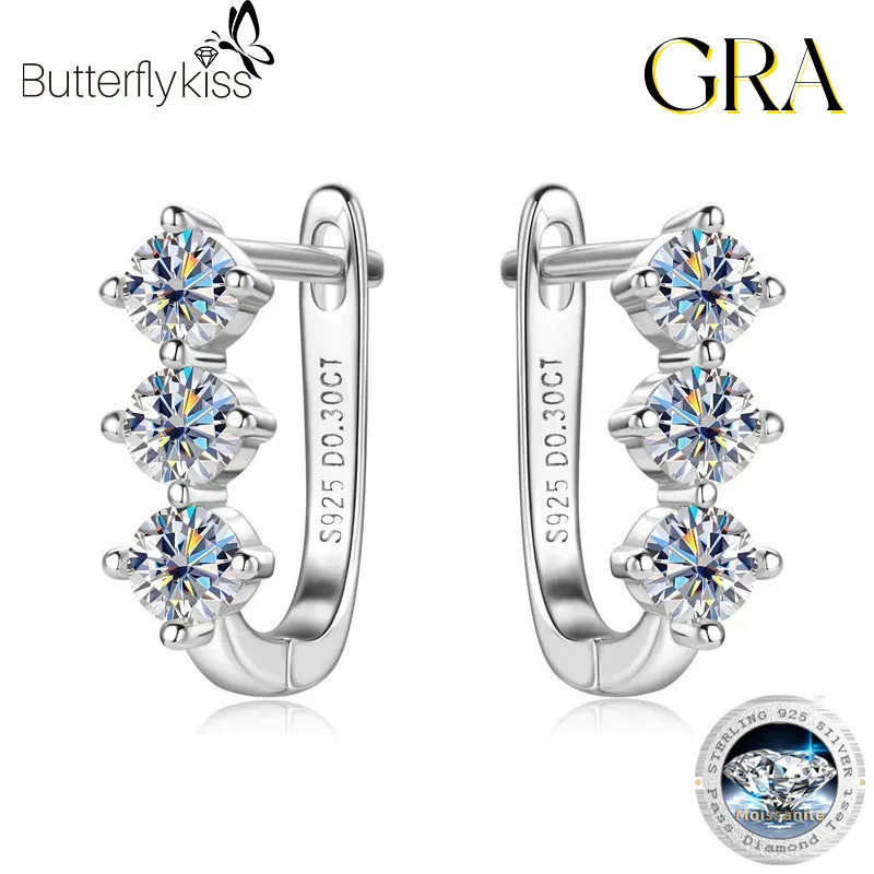 

Butterflykiss 2025 Trend 3 Stones 3MM Moissanite Earrings For Women S925 Sterling Silver Sparkling Earring With GRA Certificate