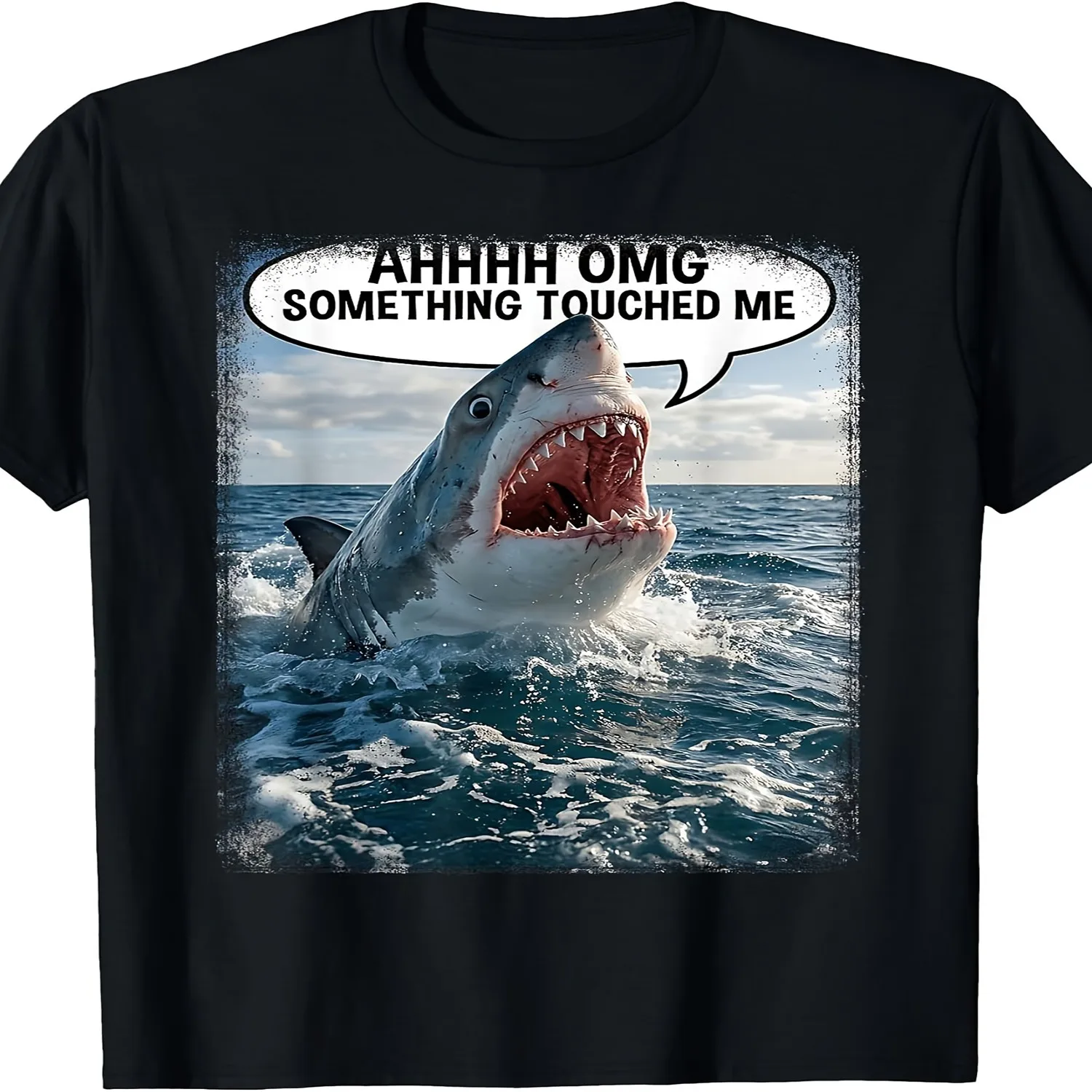 Humorous Shark Meme_ Something Made Contact with Me - Ironic Ocean Humor T-Shirt 100% cotton t shirt, Gift tshirt