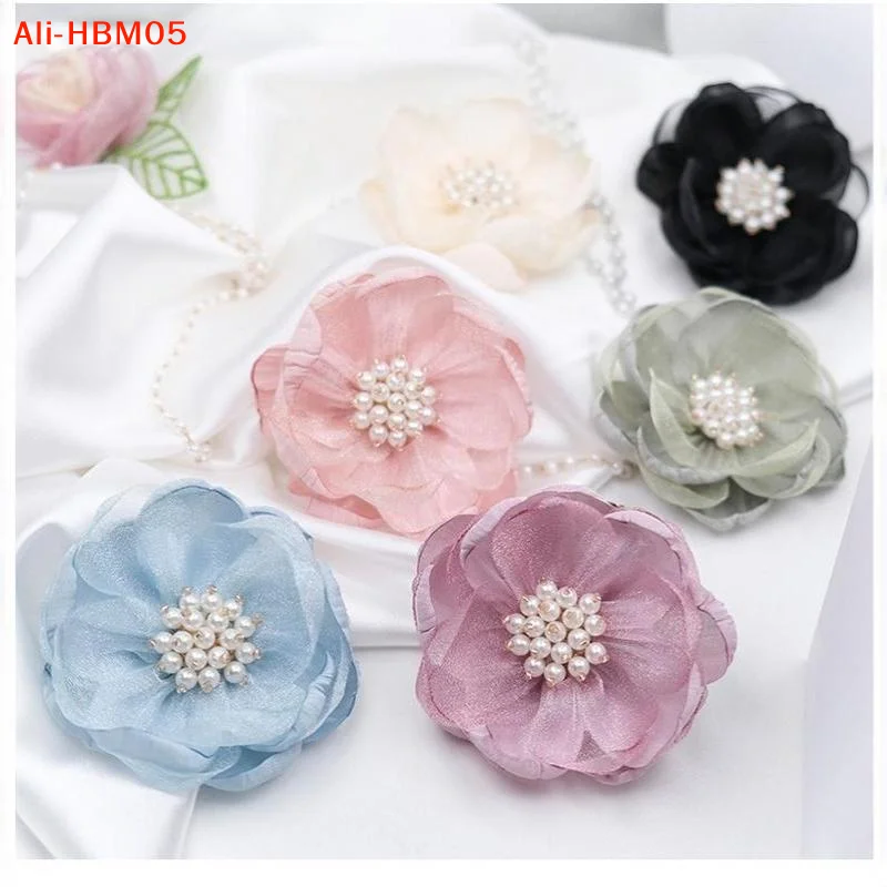 (HB05)5Pcs Sewing Fabric 3D Chiffon Flower Chiffon Beads Center Artificial Flower Shoes Decor Burnt Edge DIY Sewing Applique