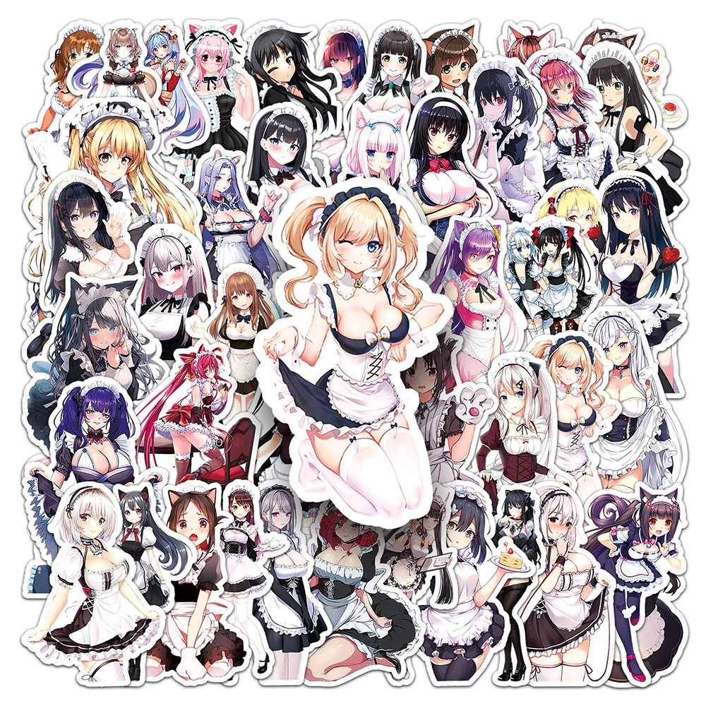 10/30/50pcs Maid Dressing Anime Girl Stickers Sexy Waifu Hentai Cartoon Decals DIY Suitcase Skateboard Phone Adults Sticker Toys