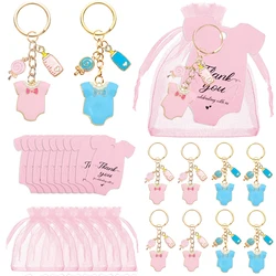 24 Sets Baby Shower Favors Pink Baby Clothes Keychains It's A Girl Party Favors Christening Guests Gifts Bags Thank You Cards