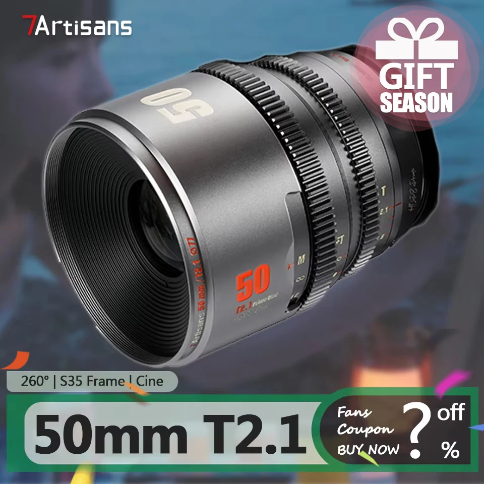 7artisans S35 Frame 50mm T2.1 Hope Prime Cine Lens for Camera Portrait Photography with Sony E  Fujifilm XF Canon RF M43 Mount