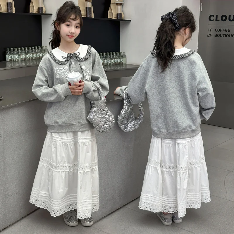 

Girls' Spring Outfit Set Skirt2026New stylish spring children's long dress, big girl sweatshirt dress