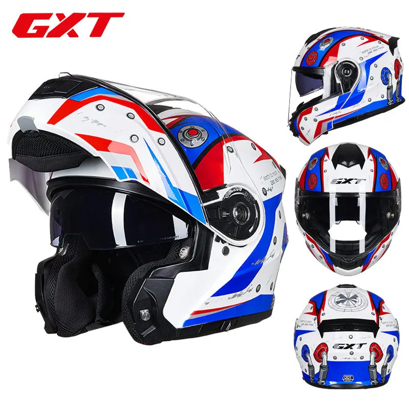 GXT Flip Up Motorcycle Helmet Double Lens Off-road Racing Helmet Large Size Cascos Para Moto Capacete Motocross Casco Moto DOT