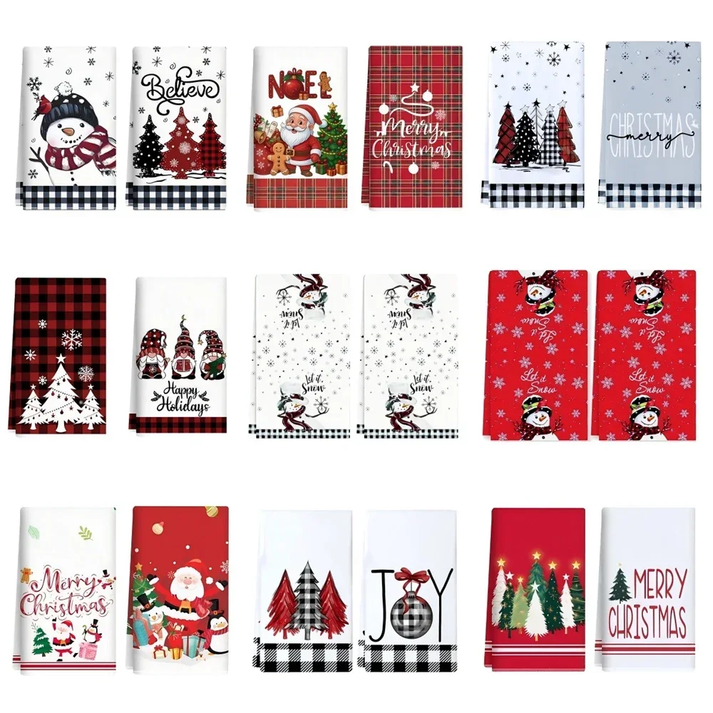 Ultra-Fine Fiber Pure Polyester Kitchen Cloth With Red Checkered Pattern Christmas Tea Towel Racing Towel Promotional Gift