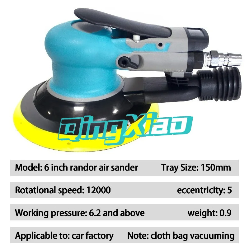 Blue 6 Inch Dust Free Pneumatic Random Orbital Sander Easy Operation Durable for Household Wood Polishing Projects