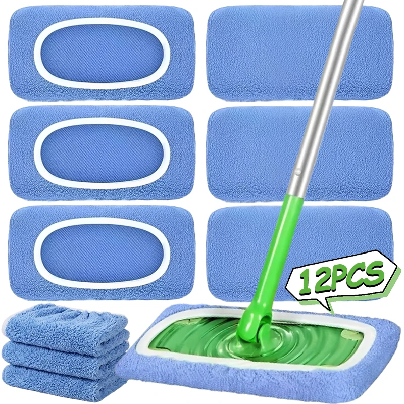 2/12Pack Thick Coral Fleece Mop Cover Replacement for Flat Mop Washable Reusable Dry Wet Floor Cleaning Pads Refill Head Wet Dry
